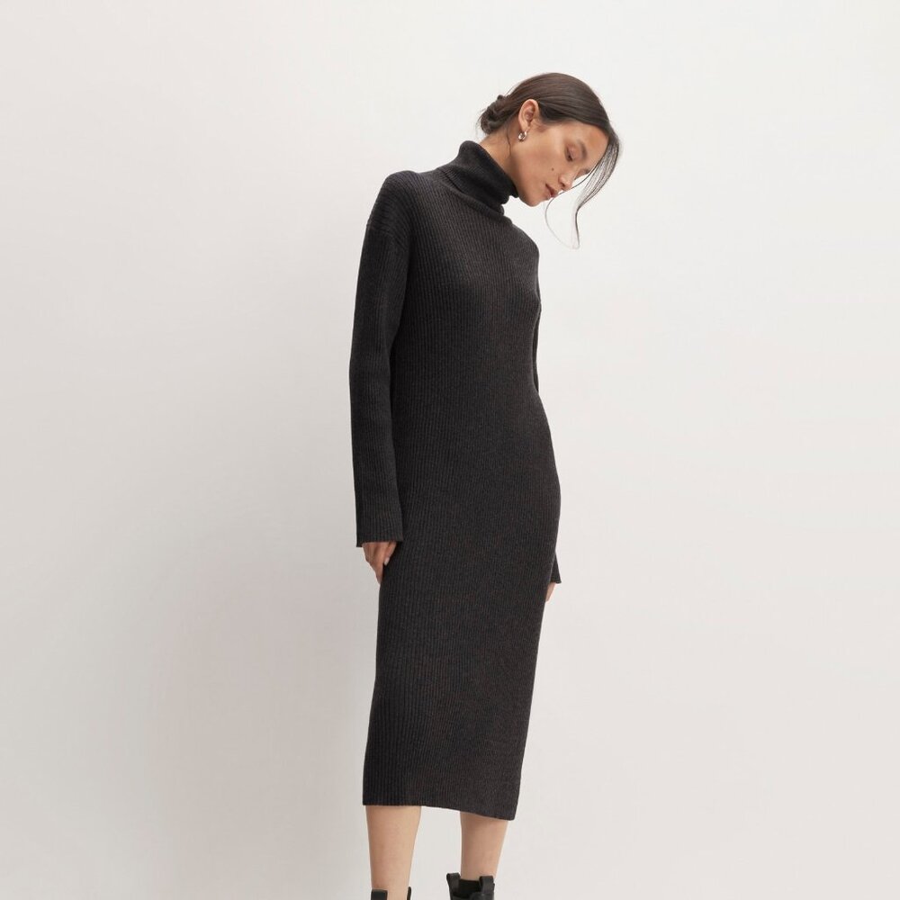 Everlane The Cotton-Merino Turtleneck Dress Grey Base - Size XS